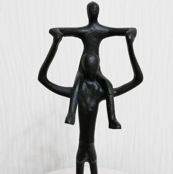 Handcrafted Father and Child on Shoulders Metal Sculpture Figurine on MarbleBase - Picture 2 of 6